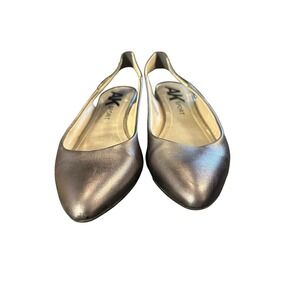 Anne Klein Iflex Women's 7 Silver Leather Slingback Pointed Toe Pumps Flat